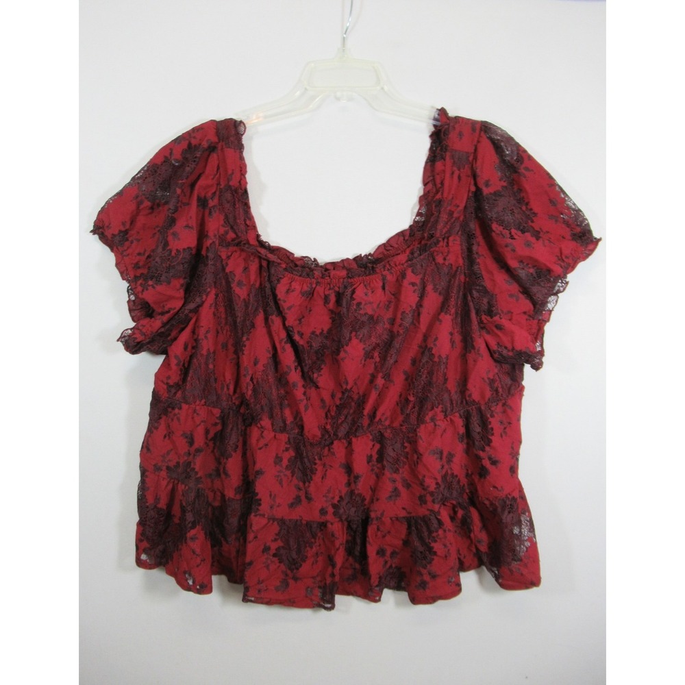 NEW Torrid Lace Tiered Top Plus Size 4X Red Short Sleeve Lined